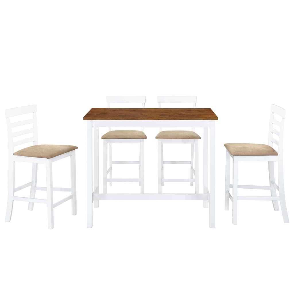 vidaXL Mesa e cadeiras de bar 5 pcs madeira maciça castanho e branco