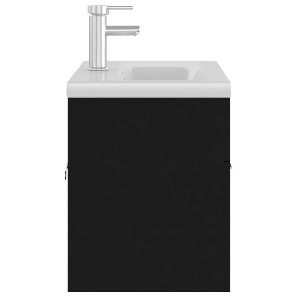 vidaXL Armário de lavatório c/ lavatório embutido contraplacado preto