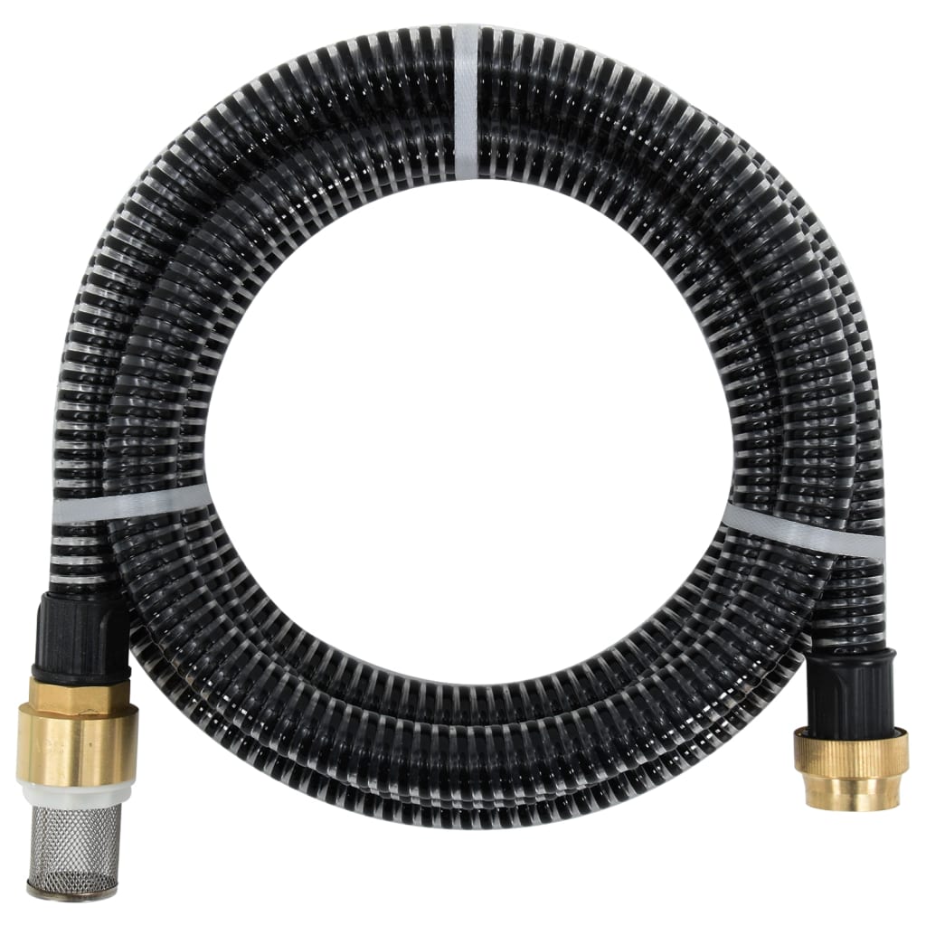 vidaXL Mangueira de sucção com conectores de latão 1,1" 4 m PVC preto