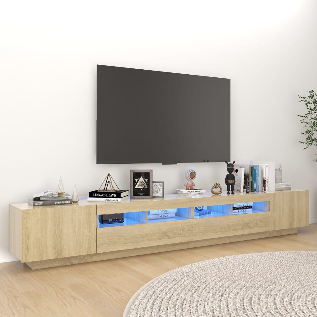 vidaXL Móvel de TV com luzes LED 260x35x40 cm carvalho sonoma
