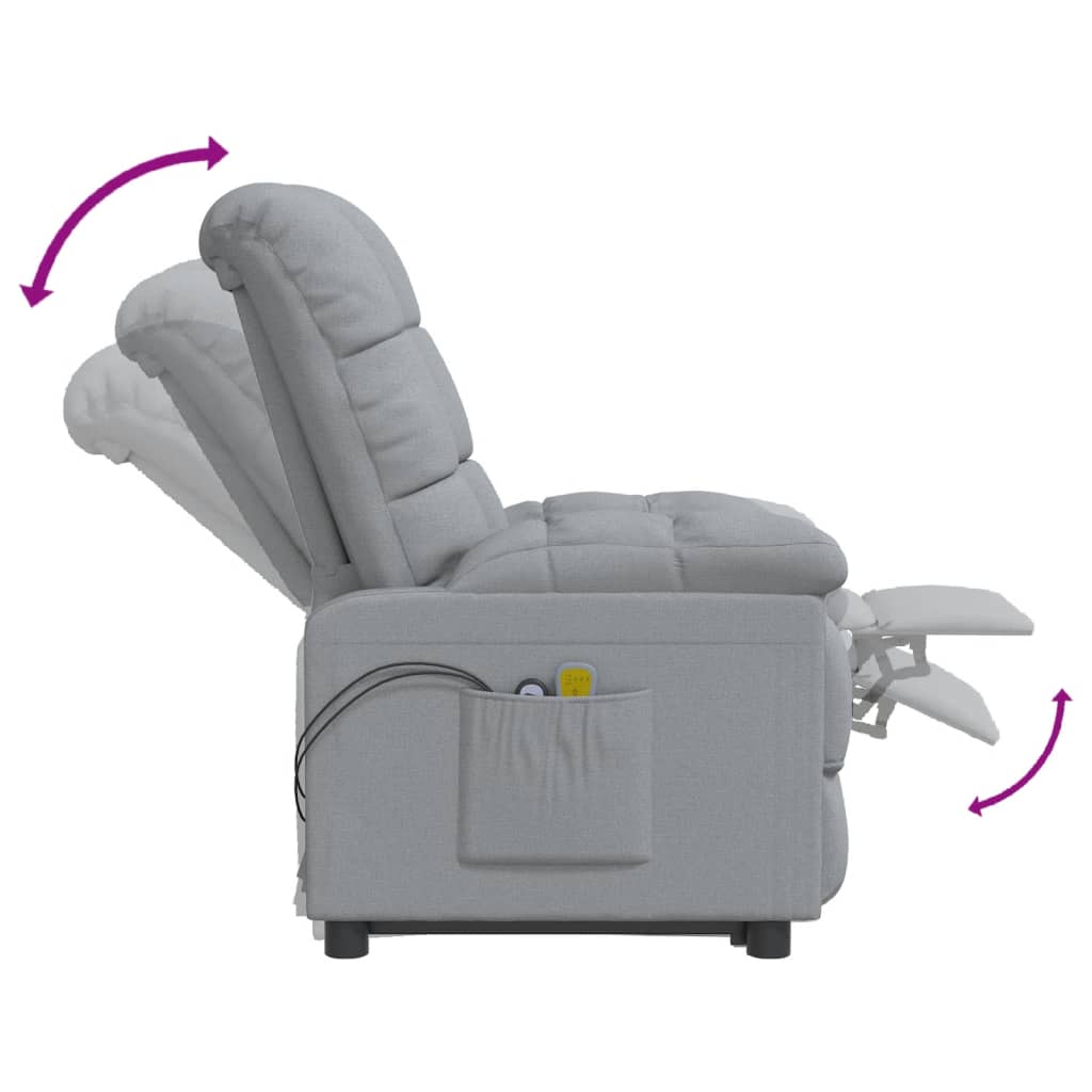 vidaXL Poltrona de massagens elétrica tecido cinzento-claro
