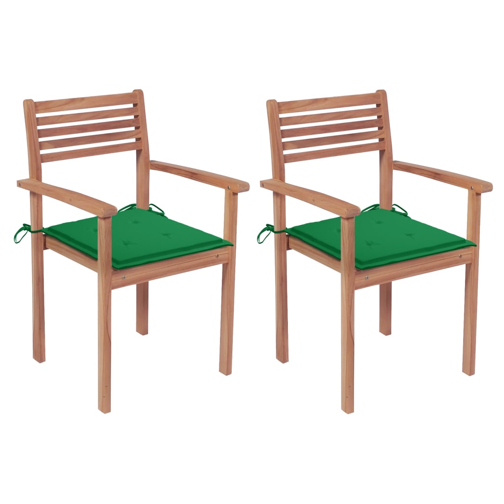 vidaXL Cadeiras de jardim c/ almofadões verdes 2 pcs teca maciça