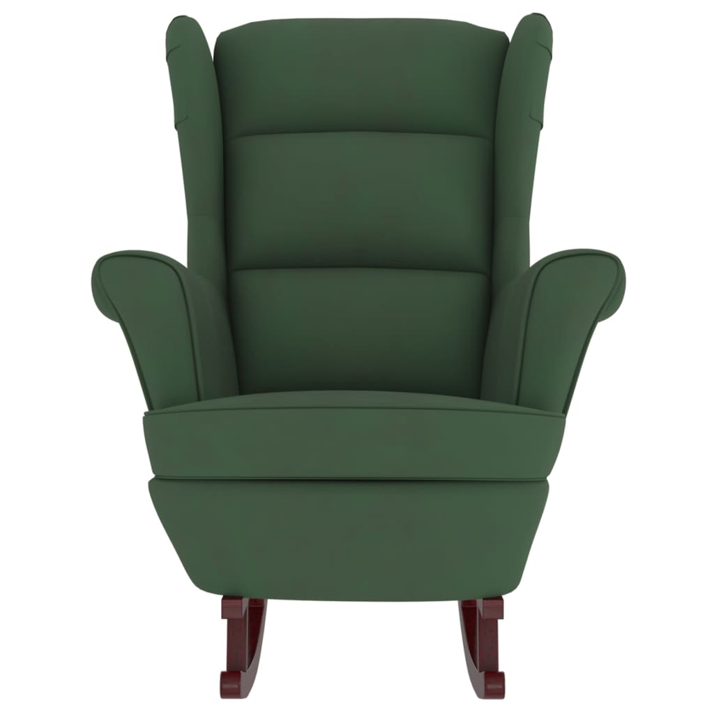 vidaXL Cadeira de baloiço c/ pernas em seringueira veludo verde-escuro