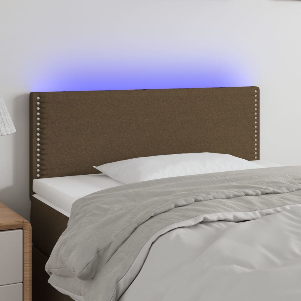 vidaXL Cabeceira de cama c/ luzes LED tecido 90x5x78/88 cm castanho