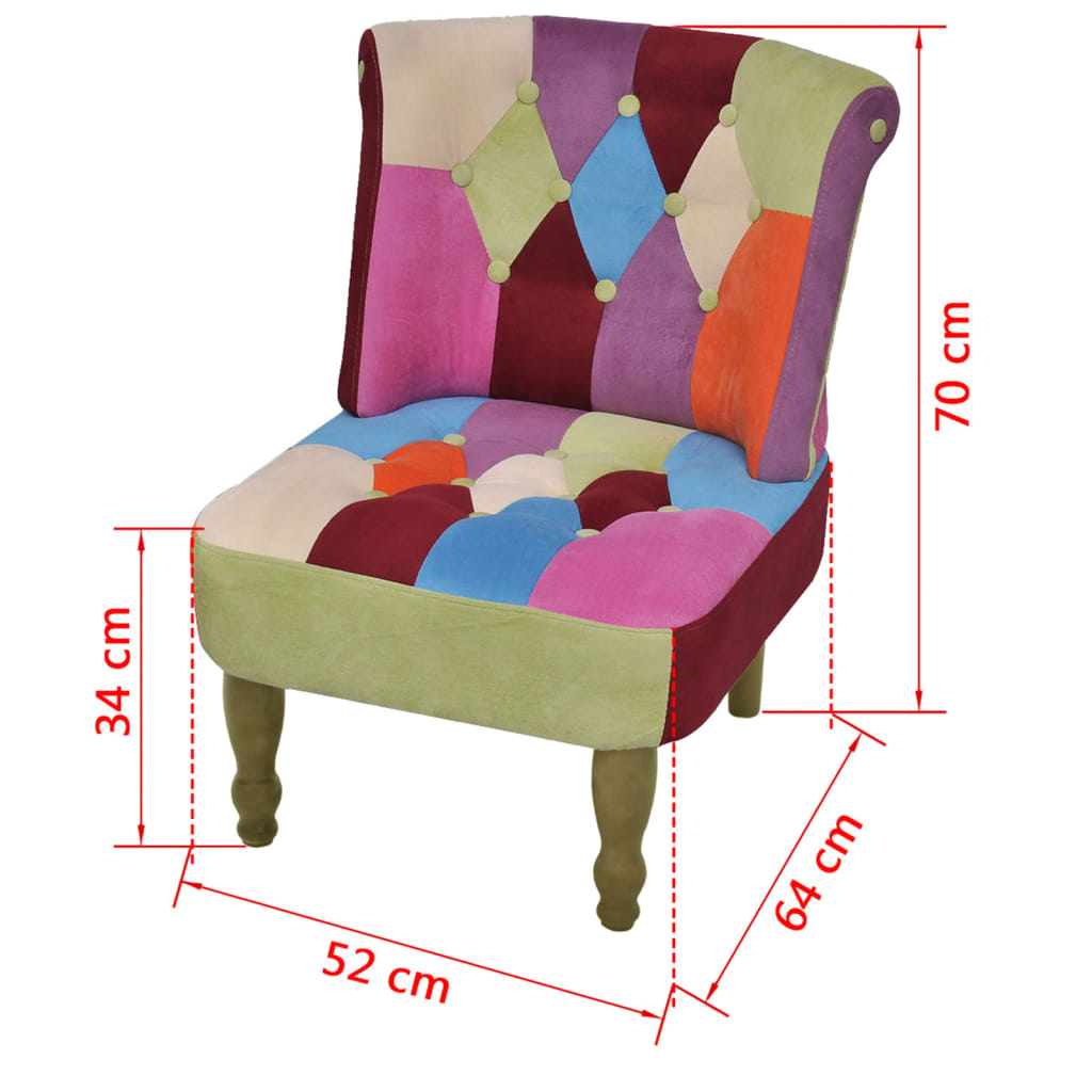 vidaXL Cadeira francesa de tecido com design de retalhos