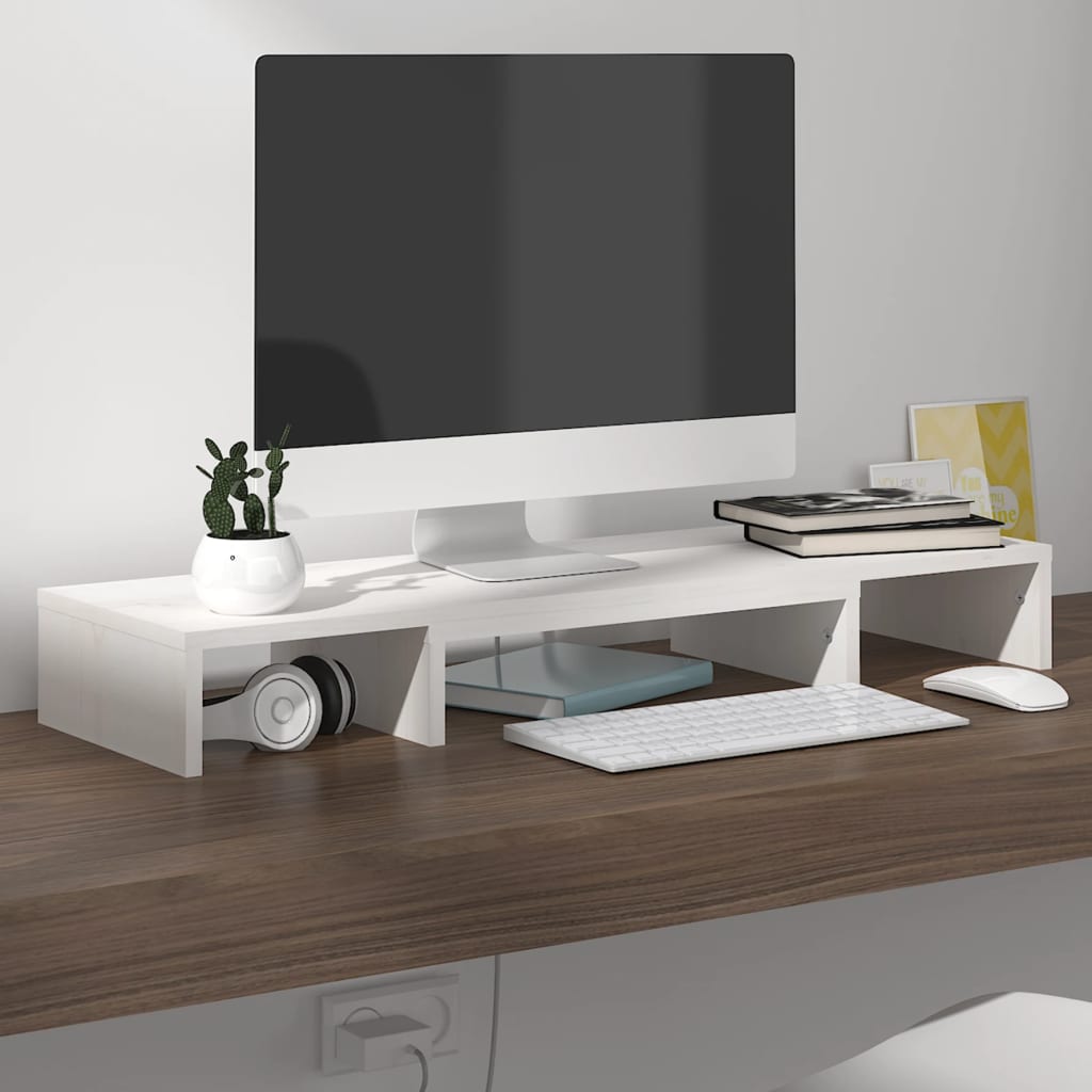 vidaXL Suporte para monitor 80x24x10,5 cm madeira pinho maciça branco