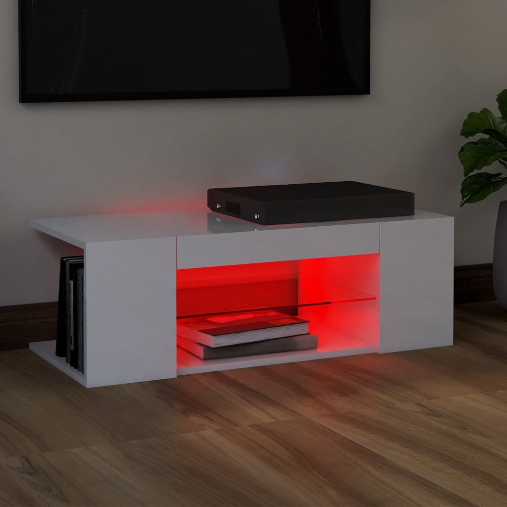 vidaXL Móvel de TV com luzes LED 90x39x30 cm branco brilhante