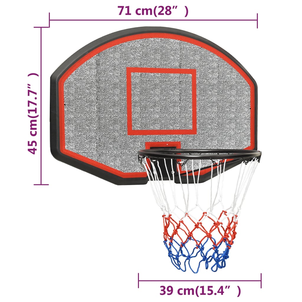 vidaXL Tabela de basquetebol 71x45x2 cm polietileno preto