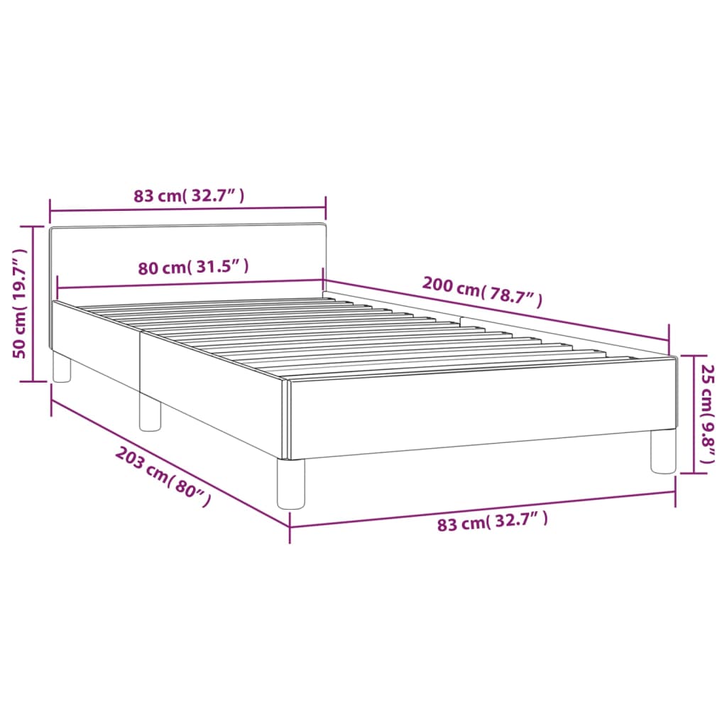 vidaXL Estrutura de cama c/ cabeceira couro artificial 80x200 cm preto