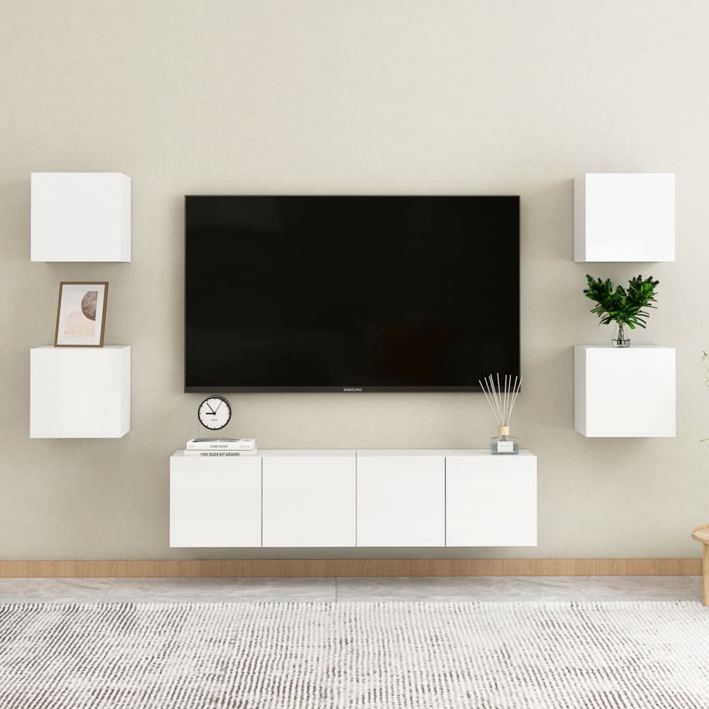 vidaXL Armário de parede para TV 30,5x30x30 cm branco brilhante