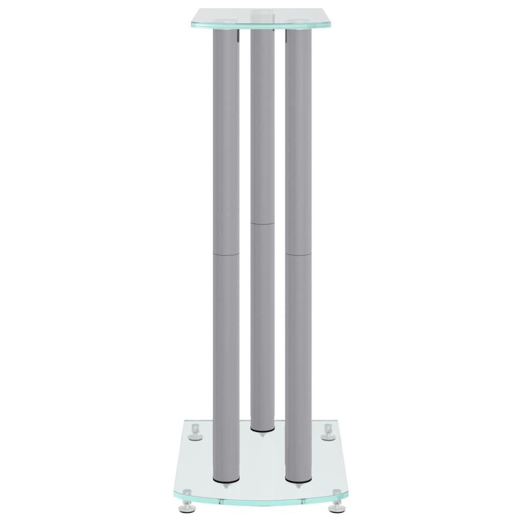 vidaXL Suportes colunas 2pcs vidro temperado design 3 pilares prateado