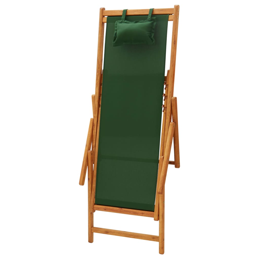 vidaXL Cadeira de praia dobrável madeira eucalipto maciça/tecido verde