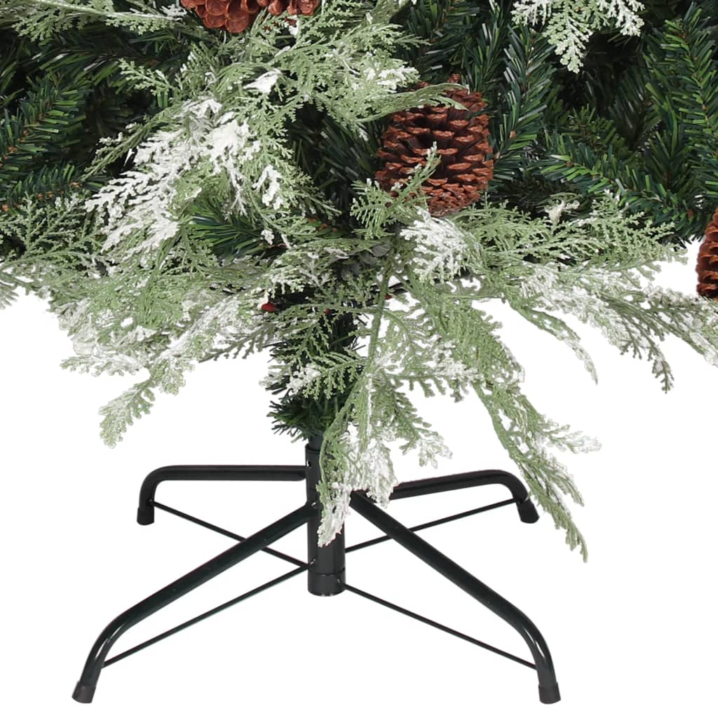 vidaXL Árvore de Natal com pinhas 150 cm PVC e PE verde e branco