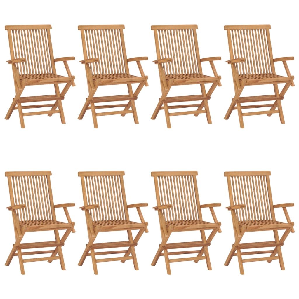 vidaXL Cadeiras de jardim c/ almofadões azuis 8 pcs teca maciça