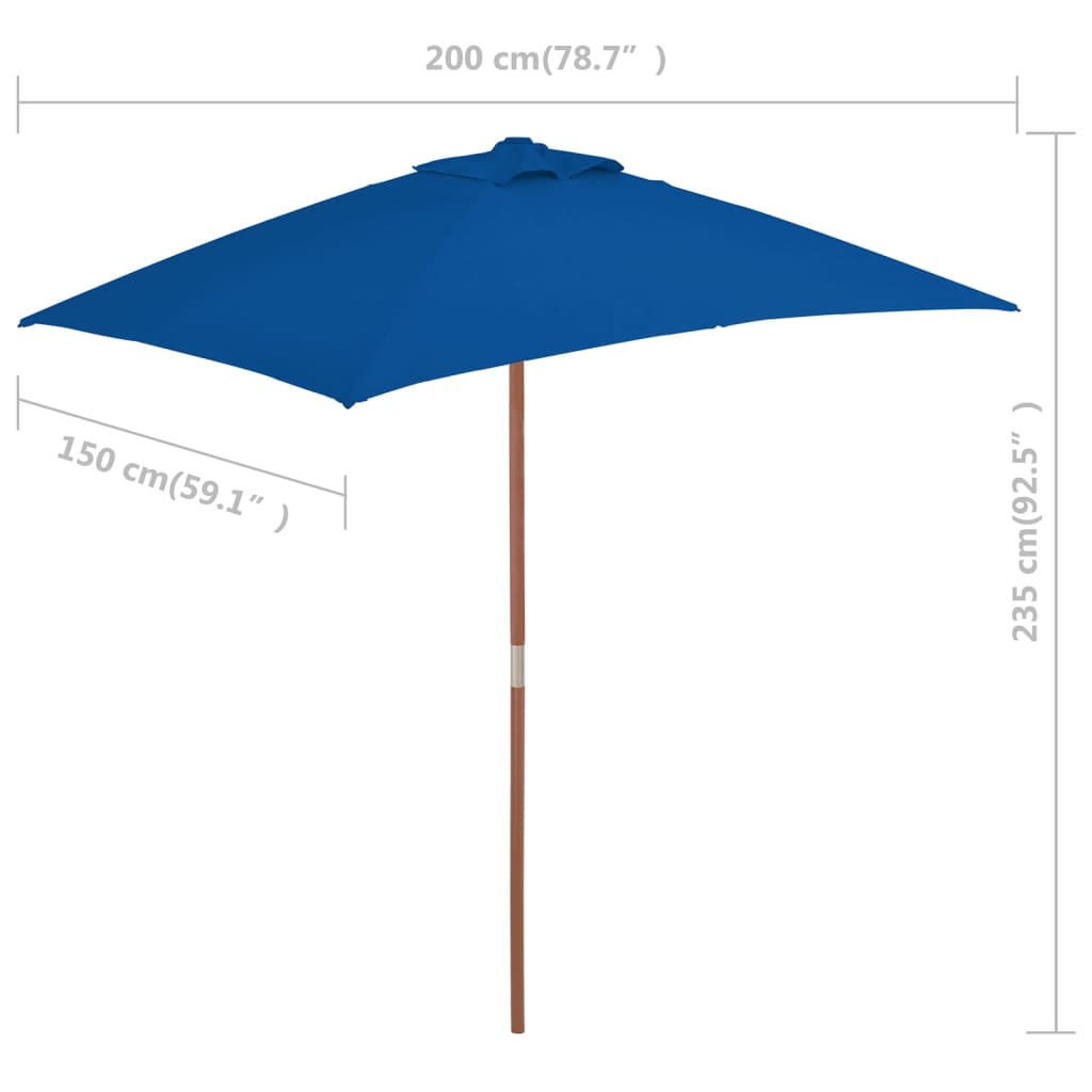 vidaXL Guarda-sol de exterior c/ mastro de madeira 150x200 cm azul