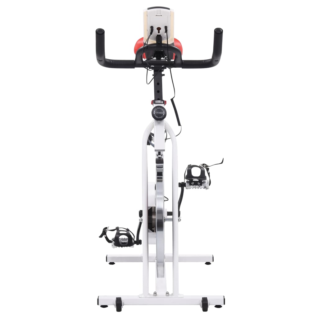 vidaXL Bicicleta de treino c/ sensores de pulso branco e vermelho