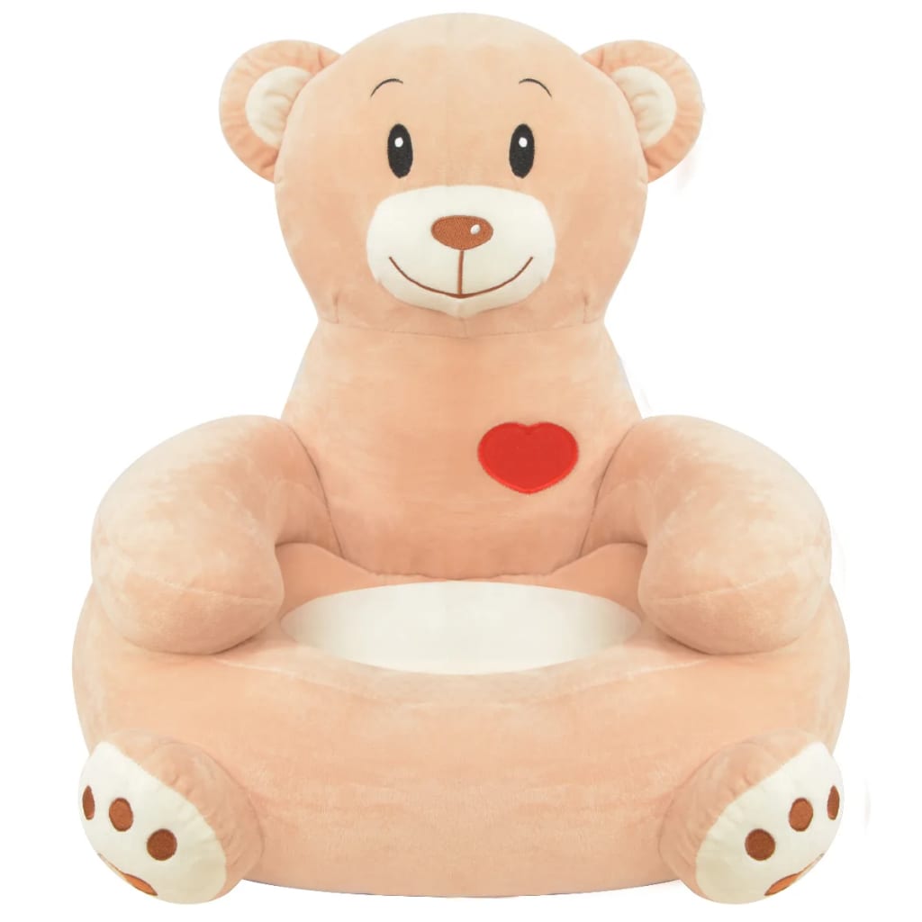 vidaXL Cadeira em pelúcia infantil, urso, castanho
