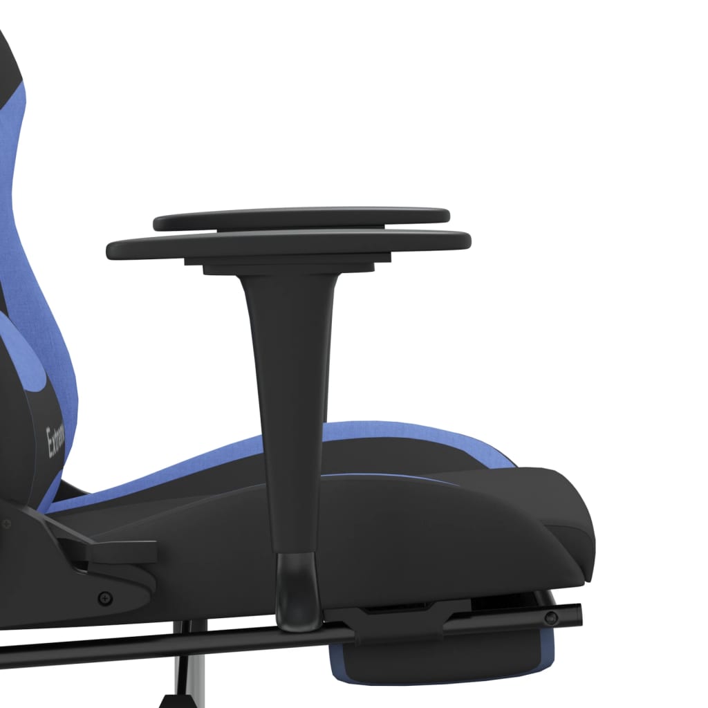 vidaxL Cadeira de gaming com apoio de pés tecido preto e azul