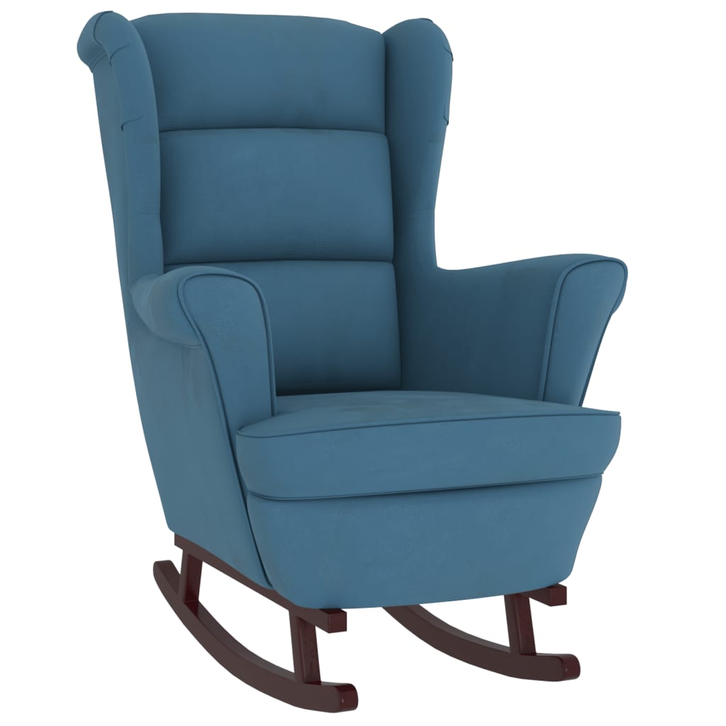 vidaXL Cadeira de baloiço c/ pernas em madeira seringueira veludo azul