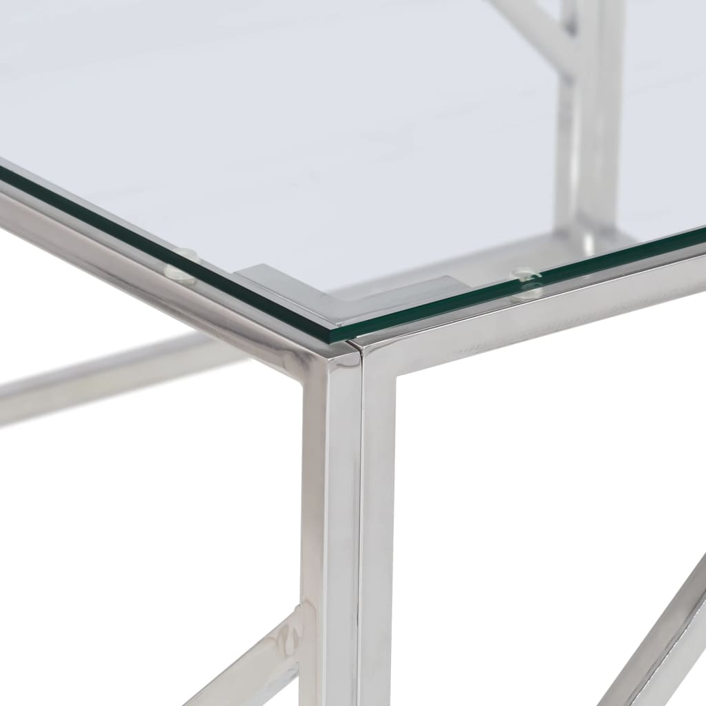 vidaXL Mesa de centro aço inoxidável e vidro temperado prateado