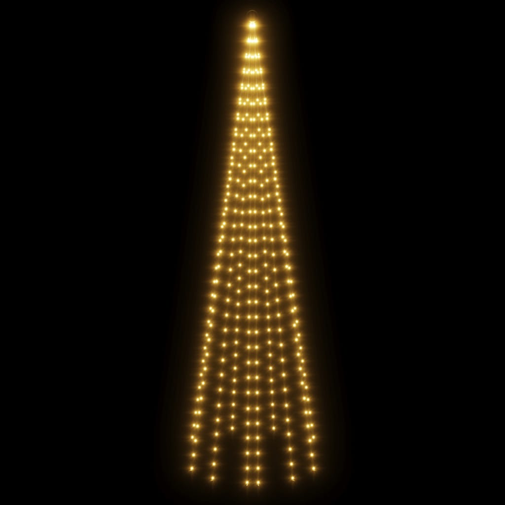vidaXL Árvore de Natal mastro de bandeira 310 LEDs 300cm branco quente