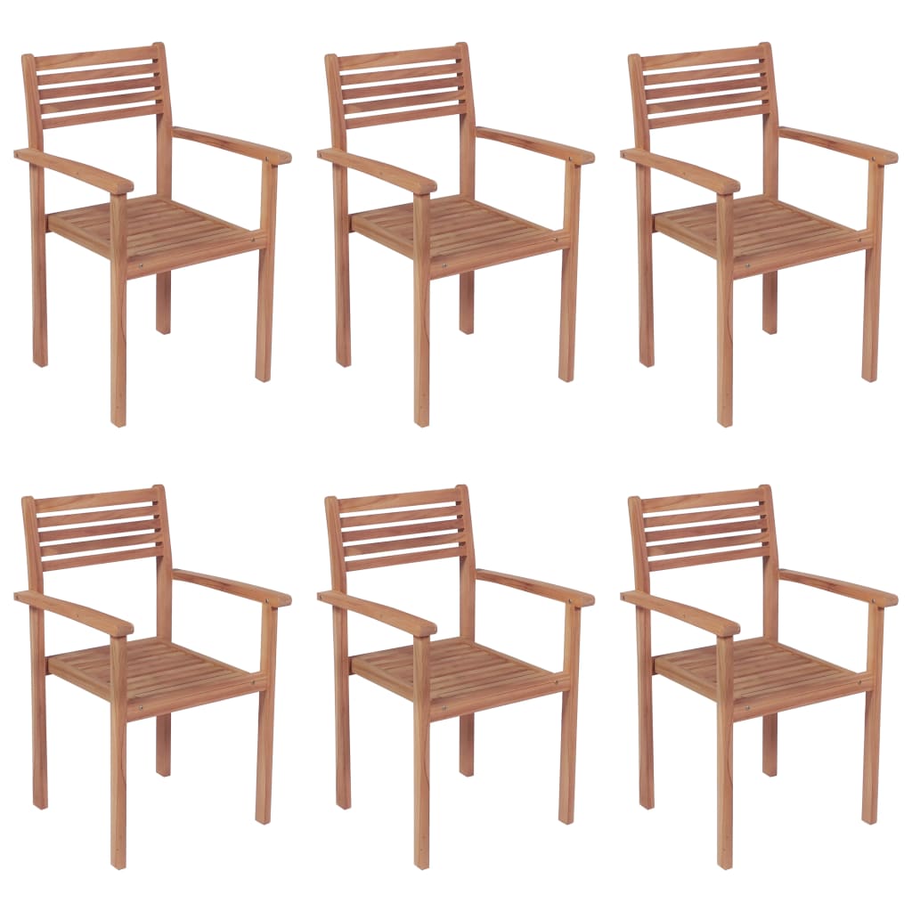 vidaXL Cadeiras de jardim empilháveis c/ almofadões 6 pcs teca maciça