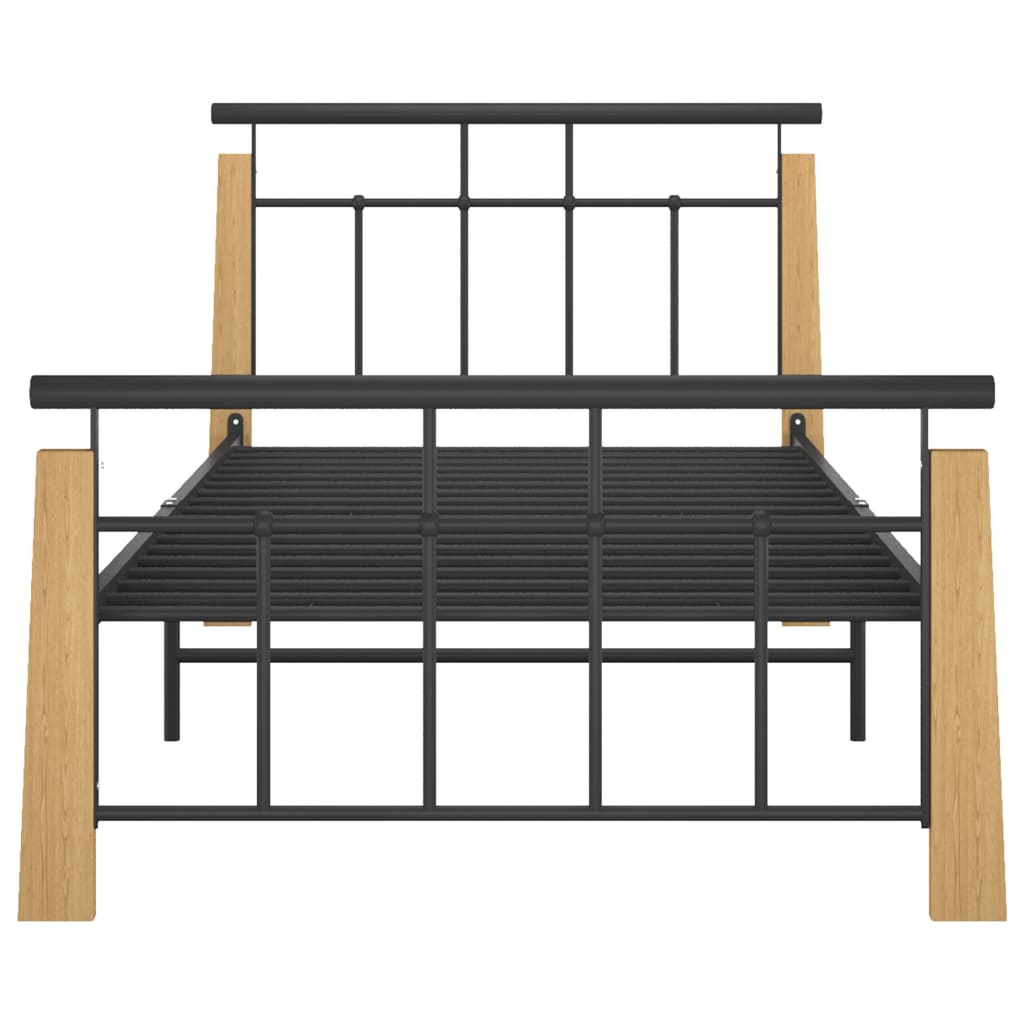 vidaXL Estrutura de cama 100x200 cm metal/madeira de carvalho maciça