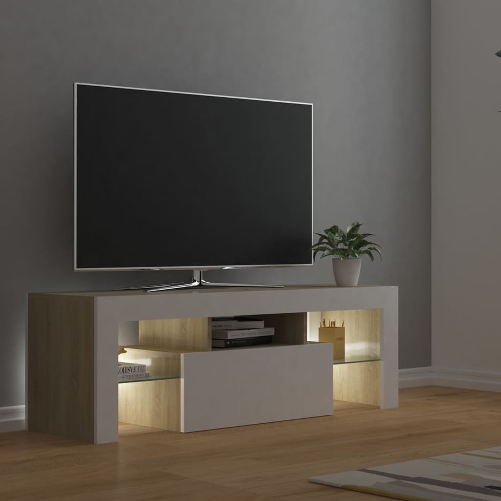 vidaXL Móvel de TV com luzes LED 120x35x40 cm branco e carvalho sonoma