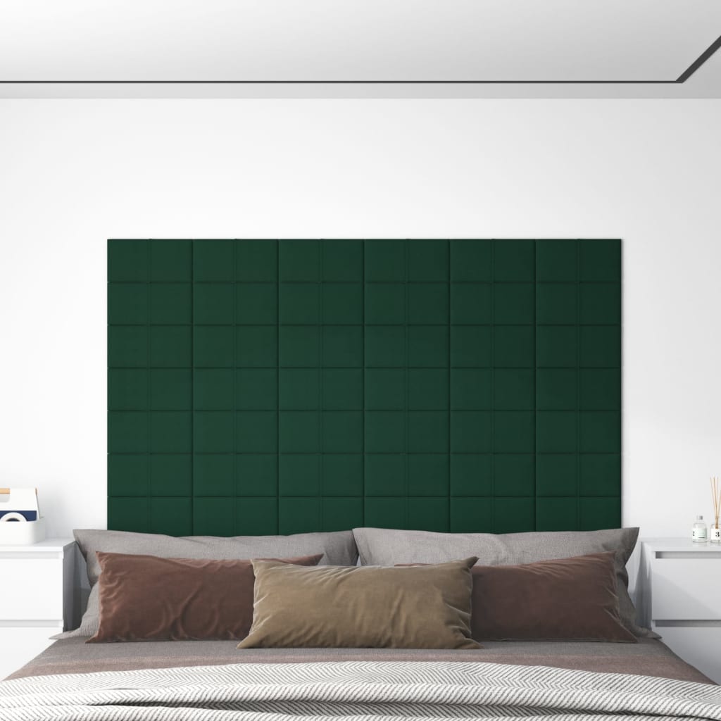vidaXL Painel de parede 12 pcs 30x15 cm tecido 0,54 m² verde-escuro