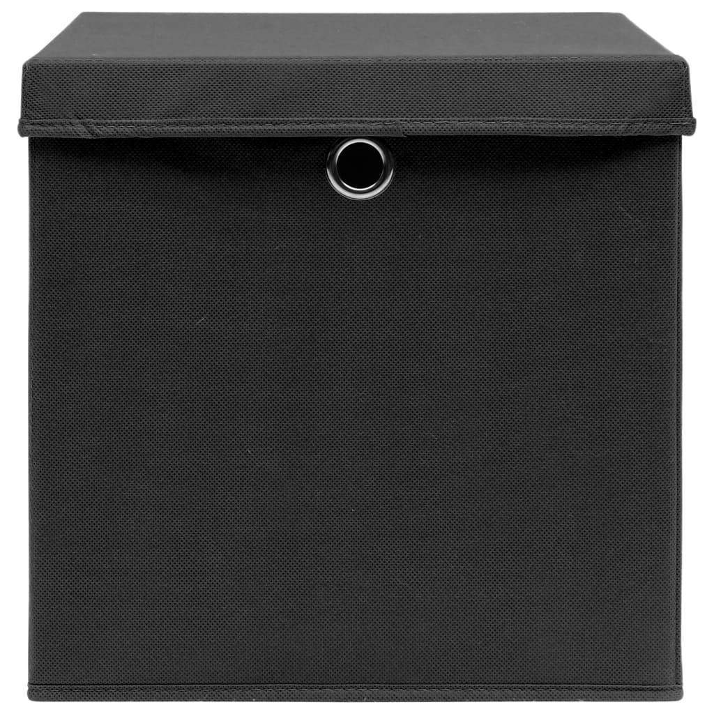 vidaXL Caixas de arrumação com tampas 10 pcs 28x28x28 cm preto