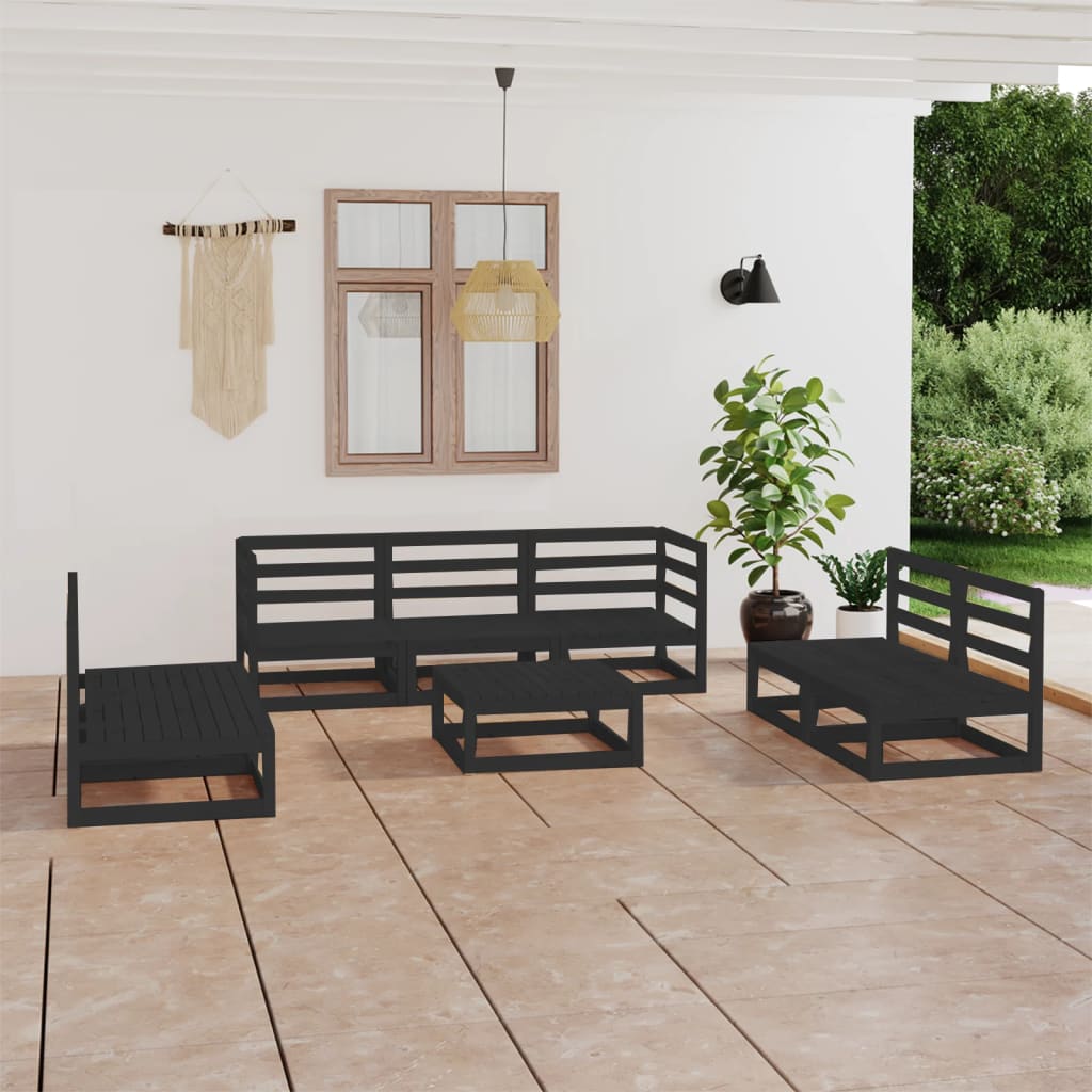 vidaXL 8 pcs conjunto lounge de jardim pinho maciço preto