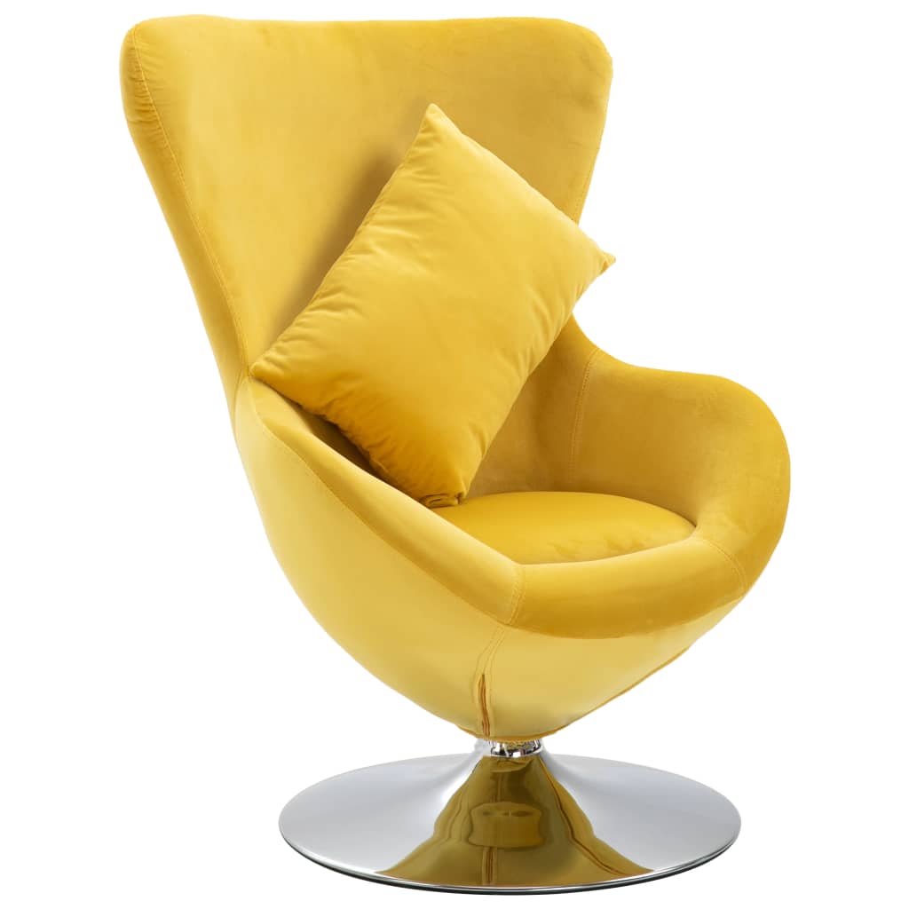 vidaXL Cadeira giratória em forma de ovo c/ almofadão veludo amarelo