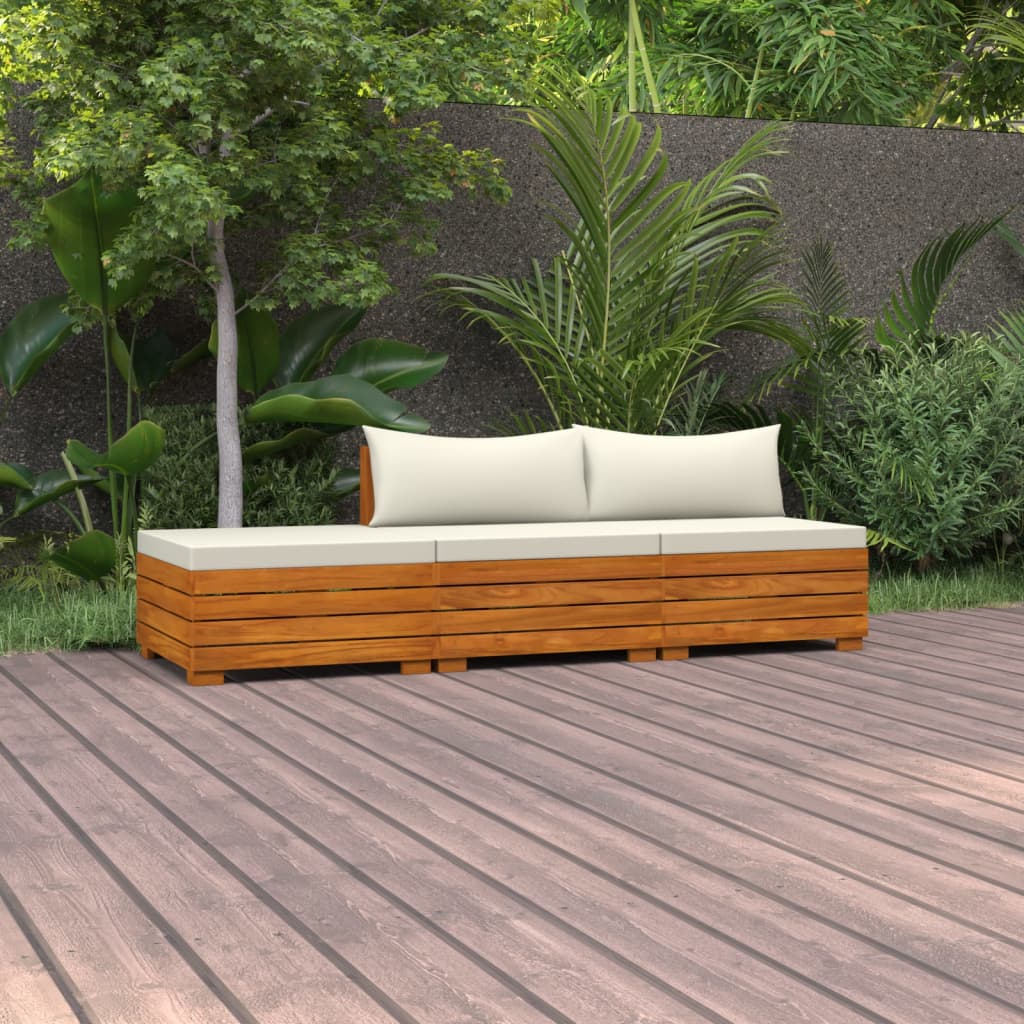 vidaXL 3 pcs conjunto lounge de jardim c/ almofadões acácia maciça