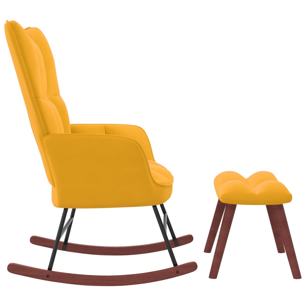 vidaXL Cadeira de baloiçar com banco veludo amarelo mostarda