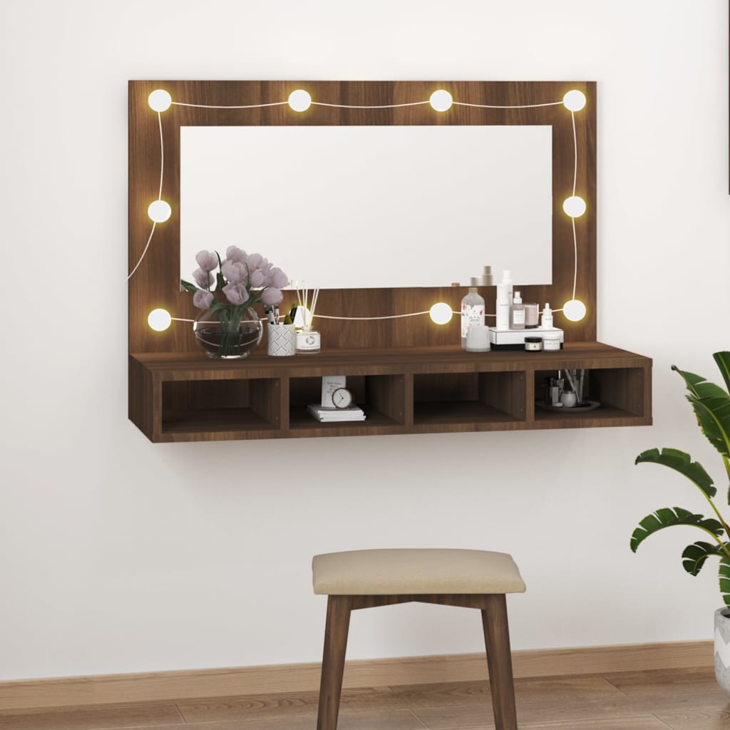 vidaXL Armário espelhado com LED 90x31,5x62 cm carvalho castanho