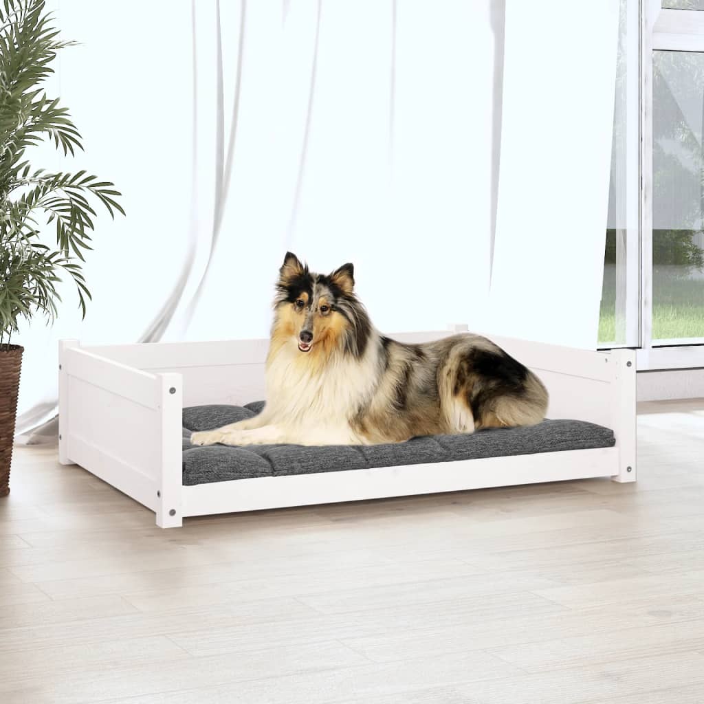 vidaXL Cama para cães 95,5x65,5x28 cm madeira de pinho maciça branco