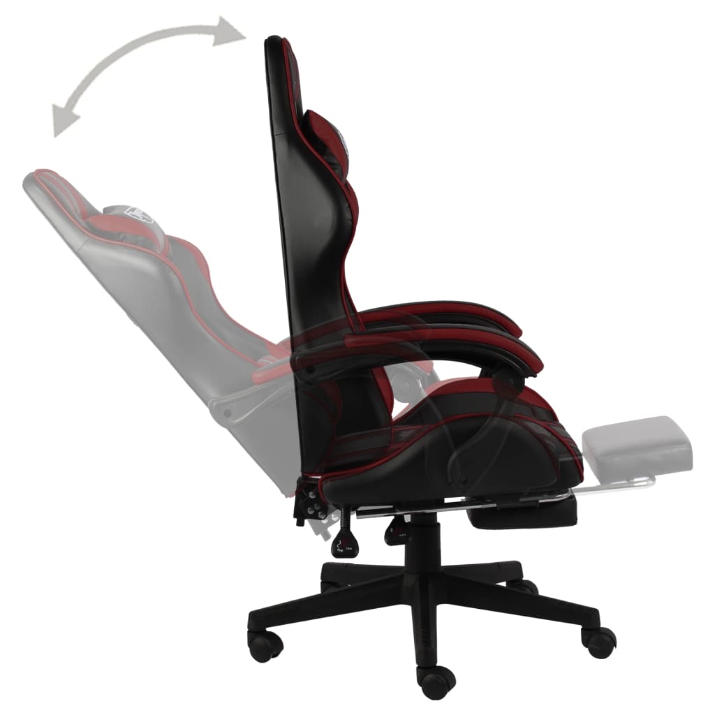 vidaXL Cadeira corrida c/ apoio pés couro artif. preto/vermelho tinto