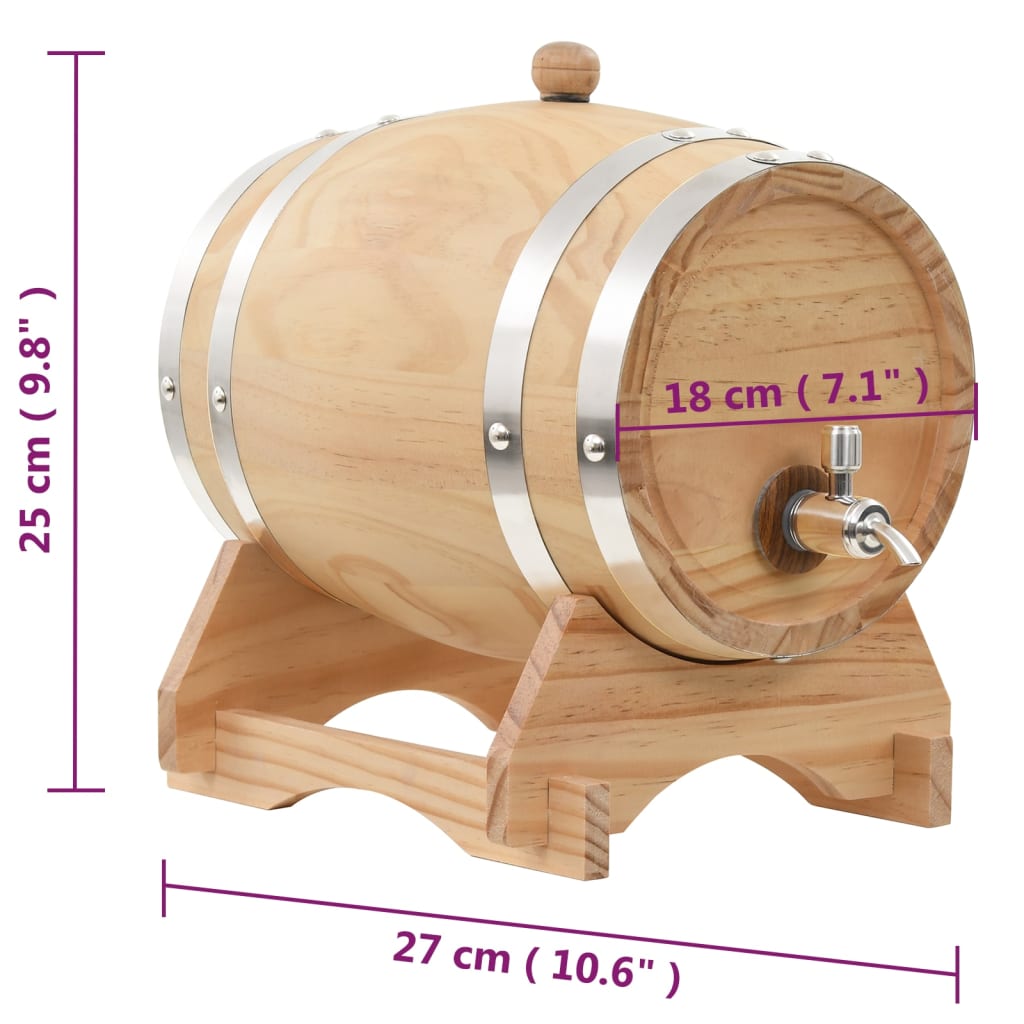 vidaXL Barril de vinho com torneira em madeira de pinho maciça 6 L