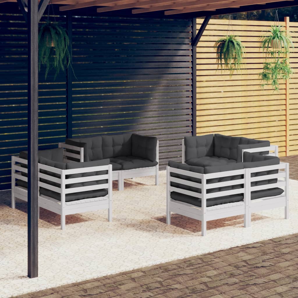 vidaXL 8 pcs conj. lounge de jardim com almofadões antracite pinho