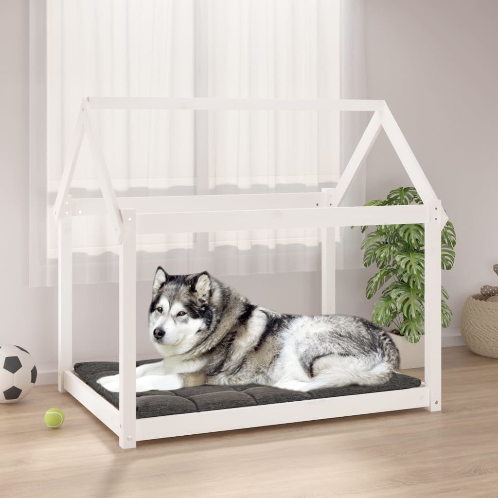 vidaXL Cama para cães 111x80x100 cm madeira de pinho maciça branco