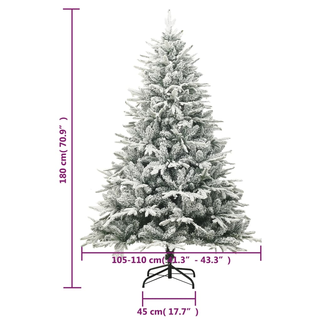vidaXL Árvore de Natal artificial c/ luzes LED/bolas/neve PVC/PE 180cm