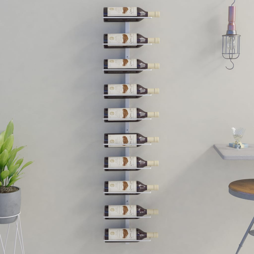 vidaXL Garrafeira de parede para 10 garrafas metal branco