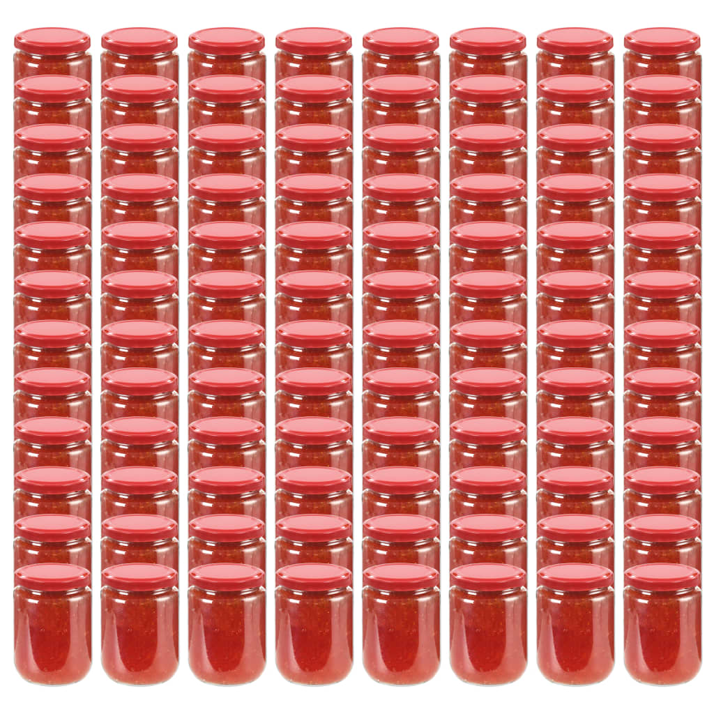 vidaXL Frascos de vidro com tampas vermelhas 96 pcs 230 ml