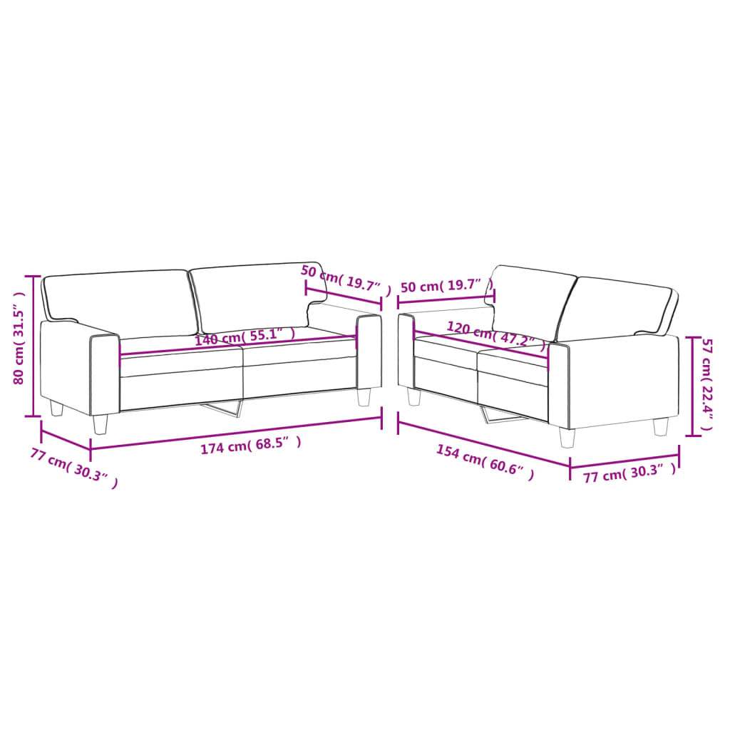 vidaXL 2 pcs conjunto de sofás couro artificial cinzento