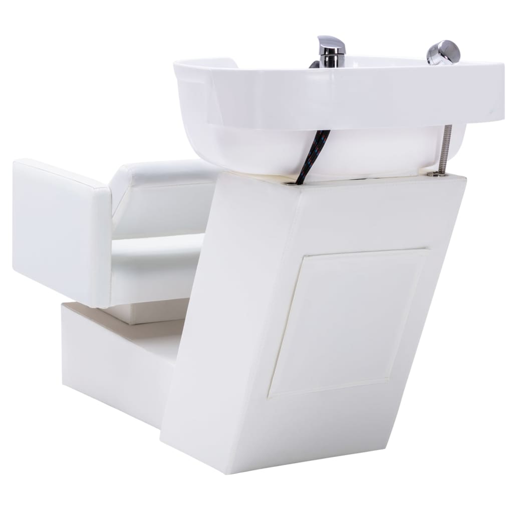 vidaXL Cadeira cabeleireiro c/ lavatório couro art. 129x59x82cm branco