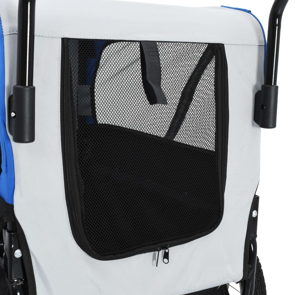 vidaXL Reboque bicicletas/carrinho para animais 2-em-1 cinzento e azul