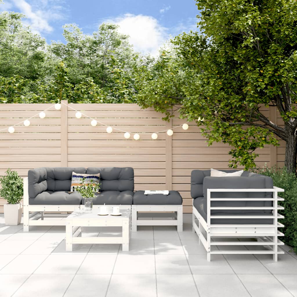 vidaXL 6 pcs conjunto lounge de jardim pinho maciço branco