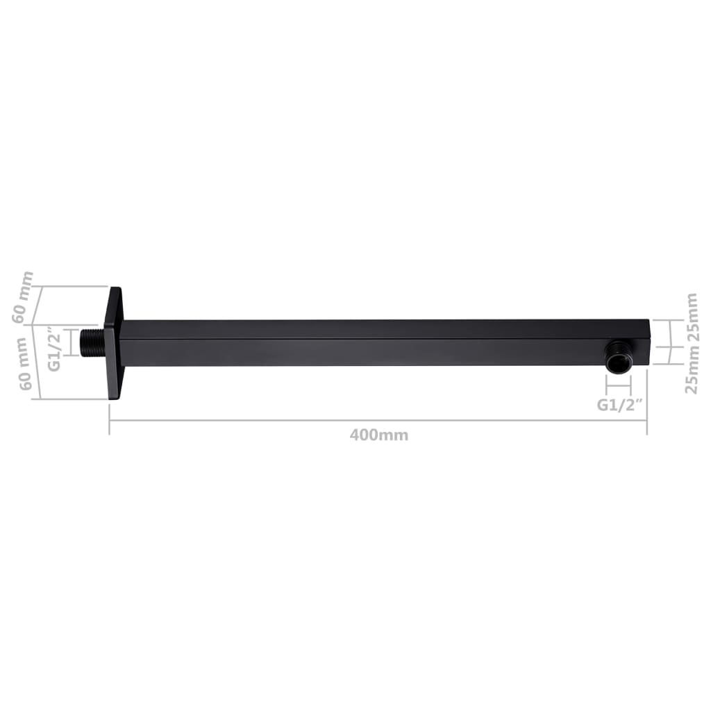 vidaXL Braço de apoio chuveiro quadrado aço inox. 201 40 cm preto