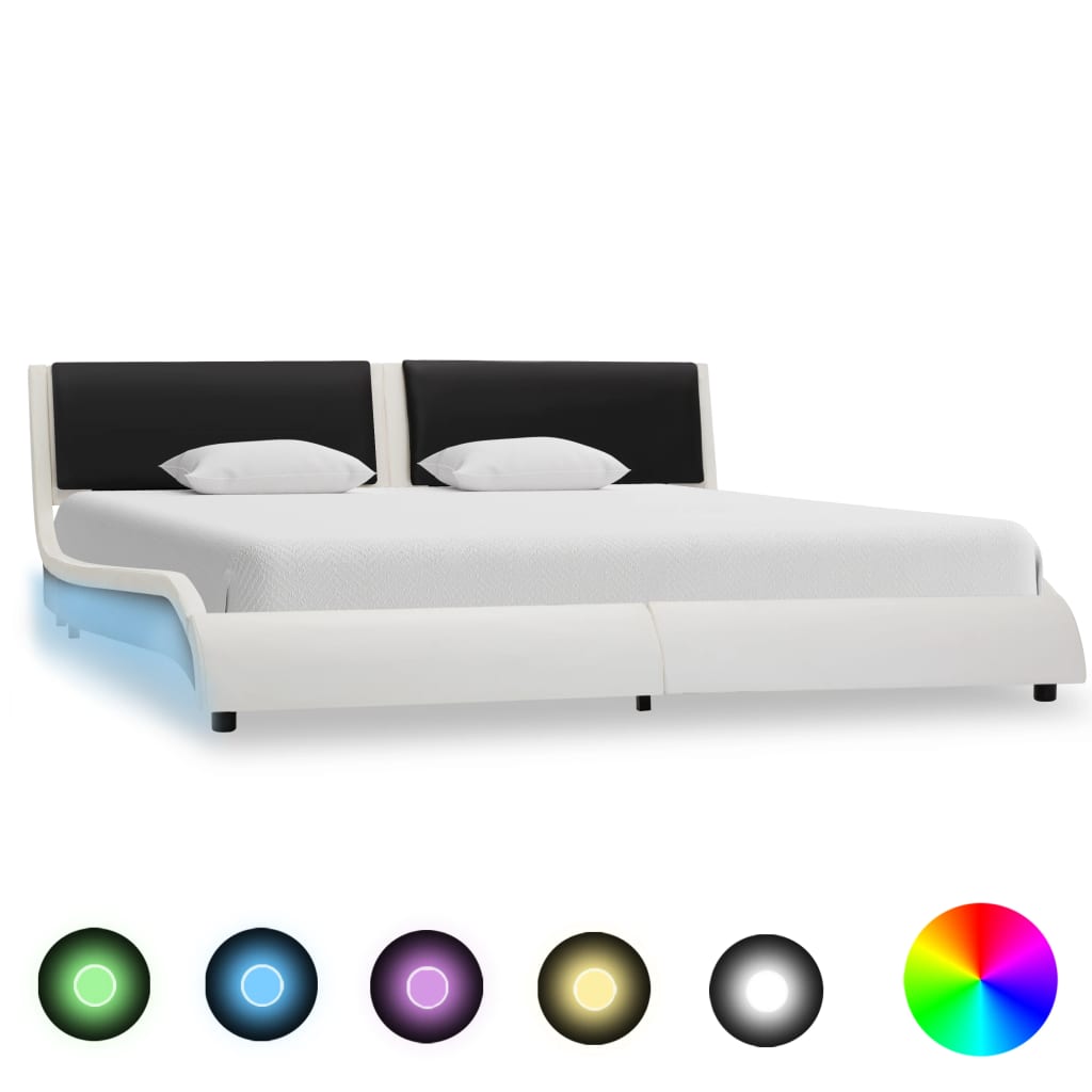 vidaXL Estrutura cama c/ LED couro artificial 160x200cm branco/preto