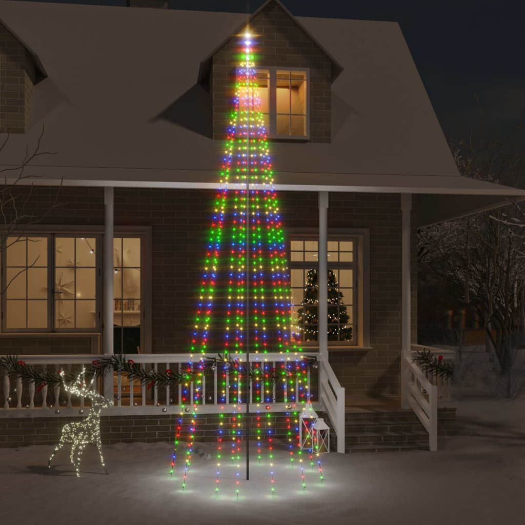 vidaXL Árvore de Natal mastro de bandeira 732 LEDs 500 cm colorido